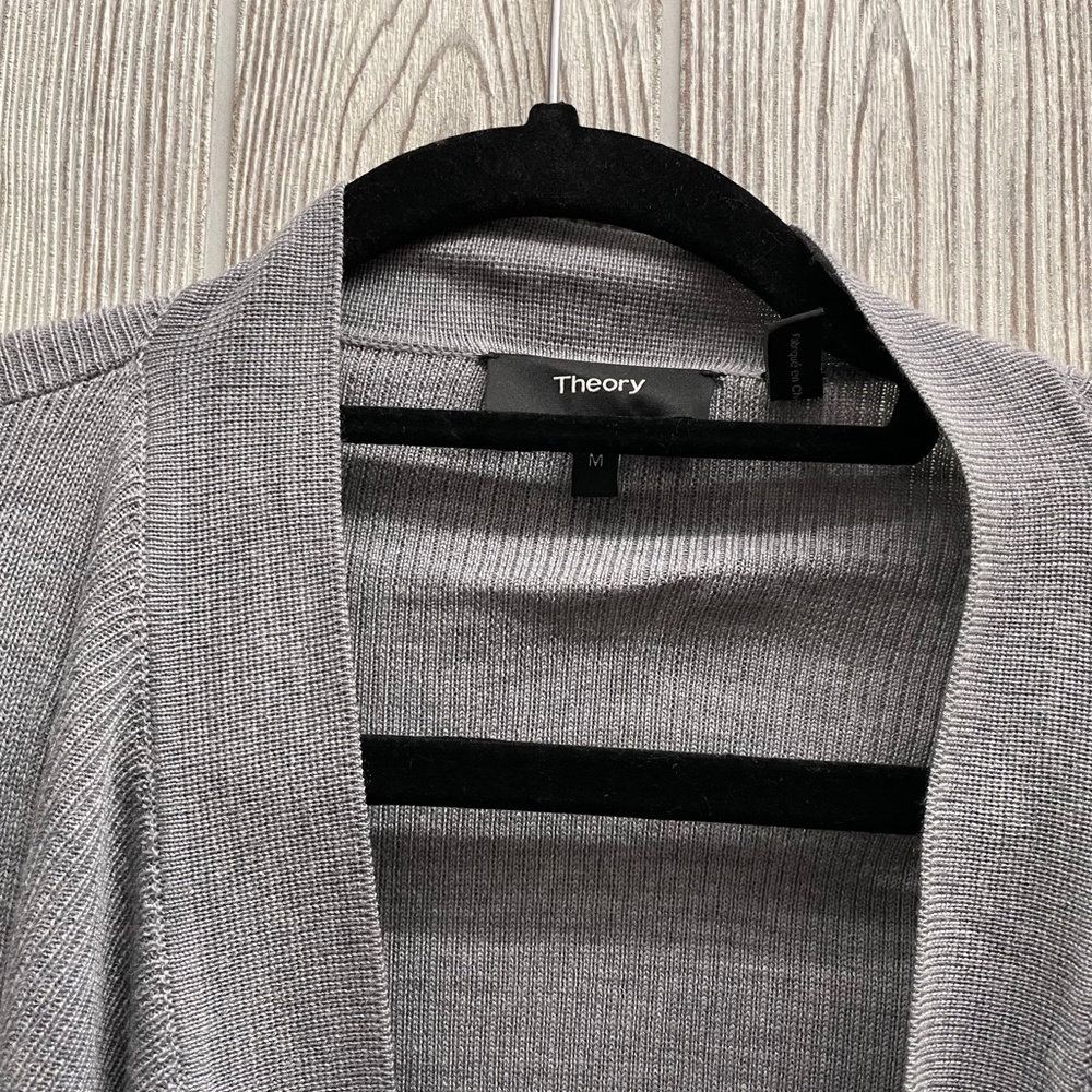 Theory Gray Wool Cardigan Open Front With Pockets… - image 2
